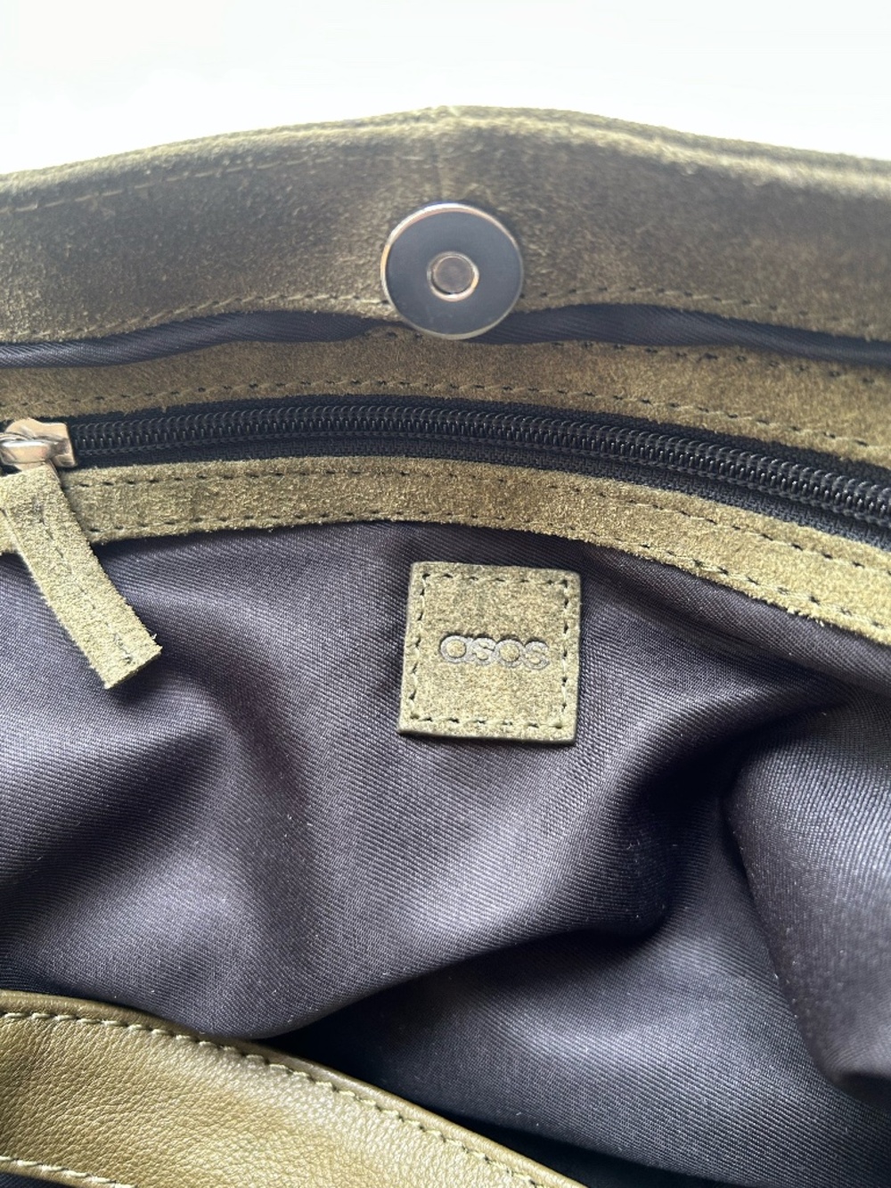 ASOS Olive Green Suede Shoulder Bag NWOT - Picture 6 of 10